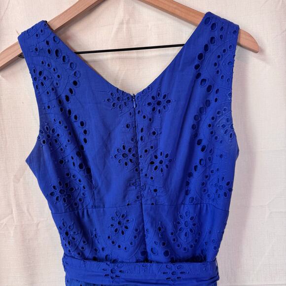 A-Line Dress Women's 4 Cobalt‎ Blue Lace Eyelet Coastal Preppy Feminine Summer - Picture 7 of 13